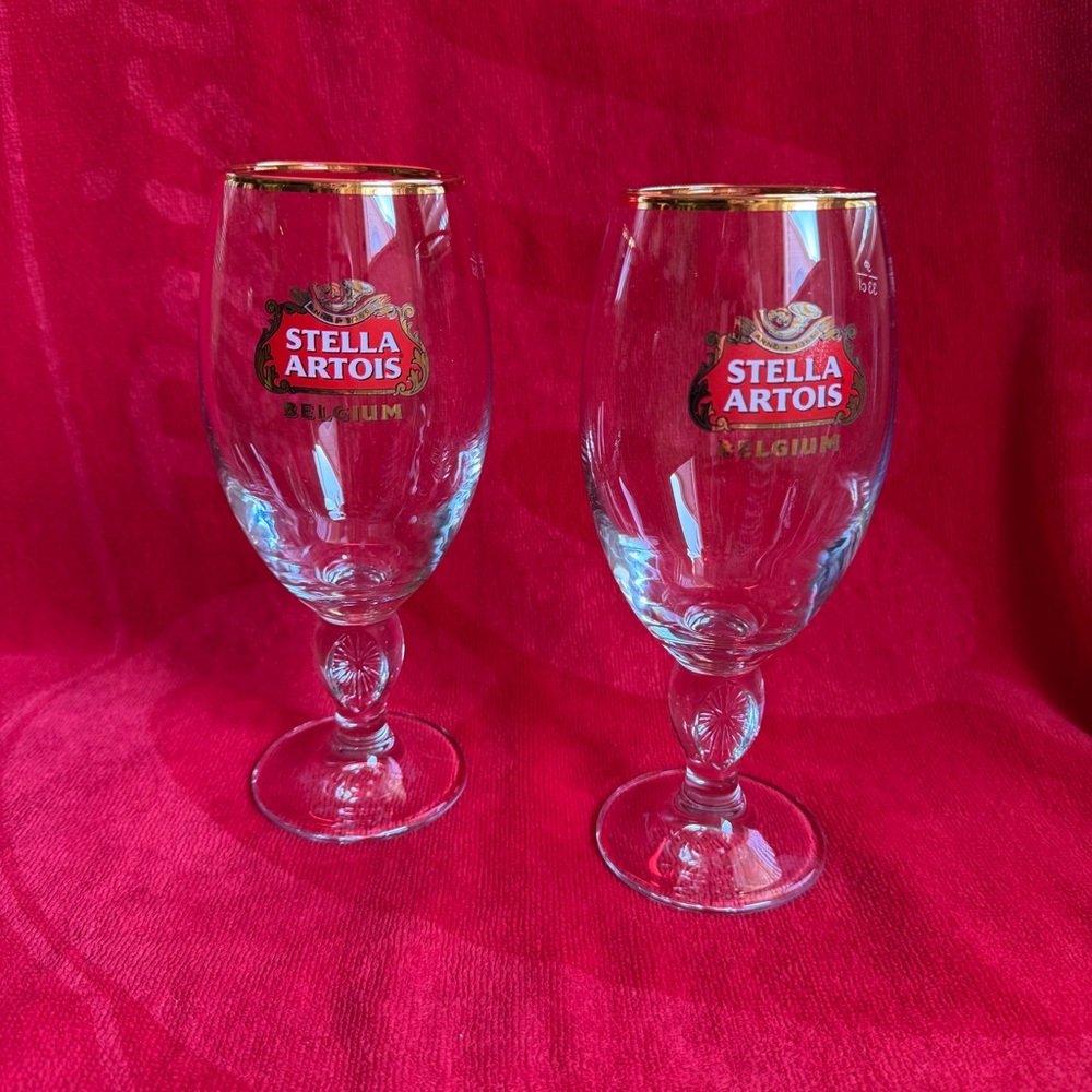 Stella Artois Beer Glass Set Goldf Rim 33cl Belgium